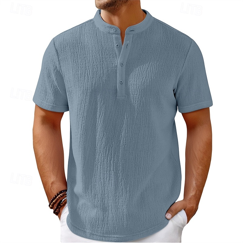 Per uomo Camicia Camicia Estiva Camicia casual Camicia da Spiaggia Camicia con Bottoni Nero Bianco Blu marino Kaki Beige Manica Corta Semplice Henley Ferie Casual Quotidiano Bottonato Abbigliamento del 2025 a $21.99 –P4