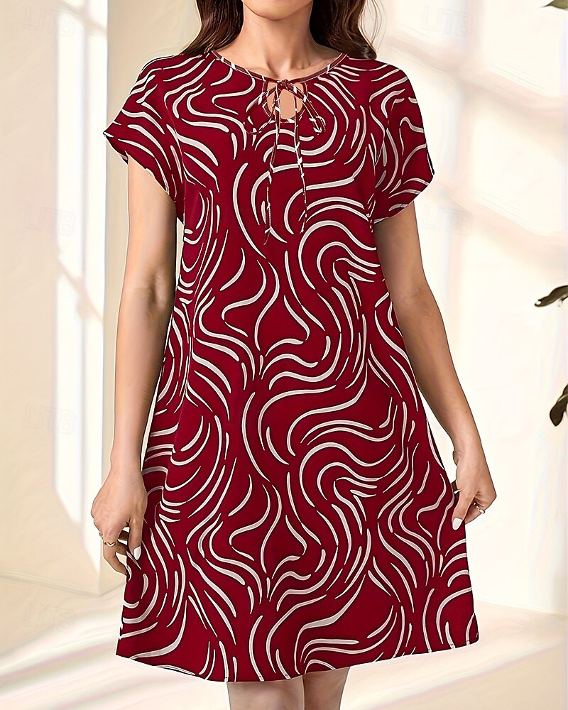 Női Mini ruha nyári ruha Boho ruha Divat Modern Napi Tengerpart Hétvége Normál Grafika Rövid ujjú Terített nyak Fekete Rubin Sötétkék Nyár 2025 - $21.99 –P1