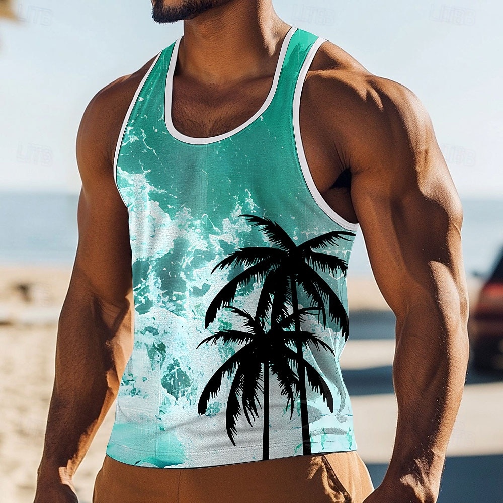 Herr Kokosnötspalm T-shirt Linne Ärmlös T-shirt 3D-tryck Rund hals Skjorta Semester Ledigt Hawaiisk Helgdag Blå Röd Grön Sommar Vår Kläder S M L XL XXL XXXL 2025 - $15.49 –P3