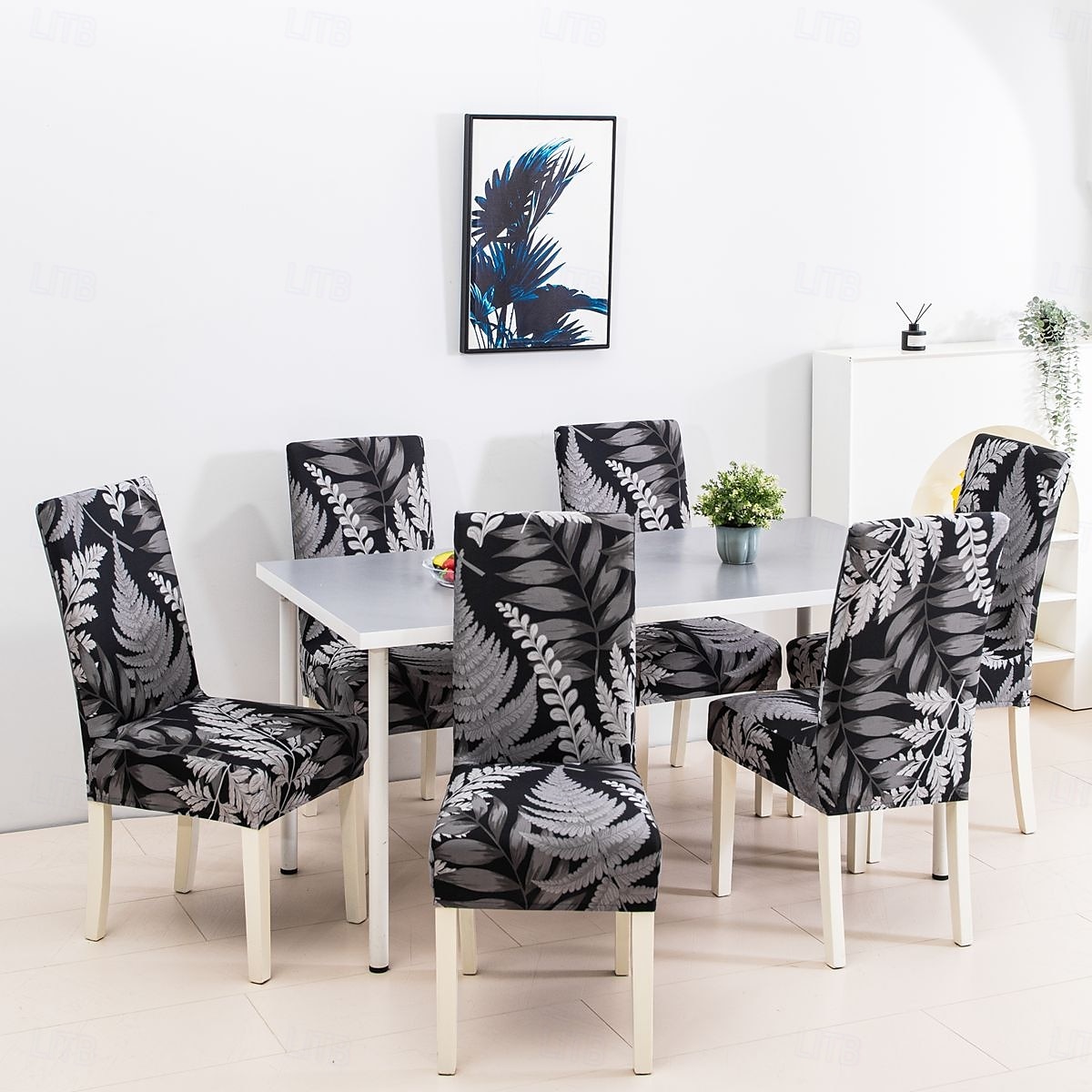 1/2/4/6 buc. huse elastice pentru scaune de sufragerie și huse pentru scaune de sufragerie la modă anti-alunecare husă de protecție pentru scaun cu imprimare cu frunze de plante simple pentru decorul 2025 - $9.49 –P5