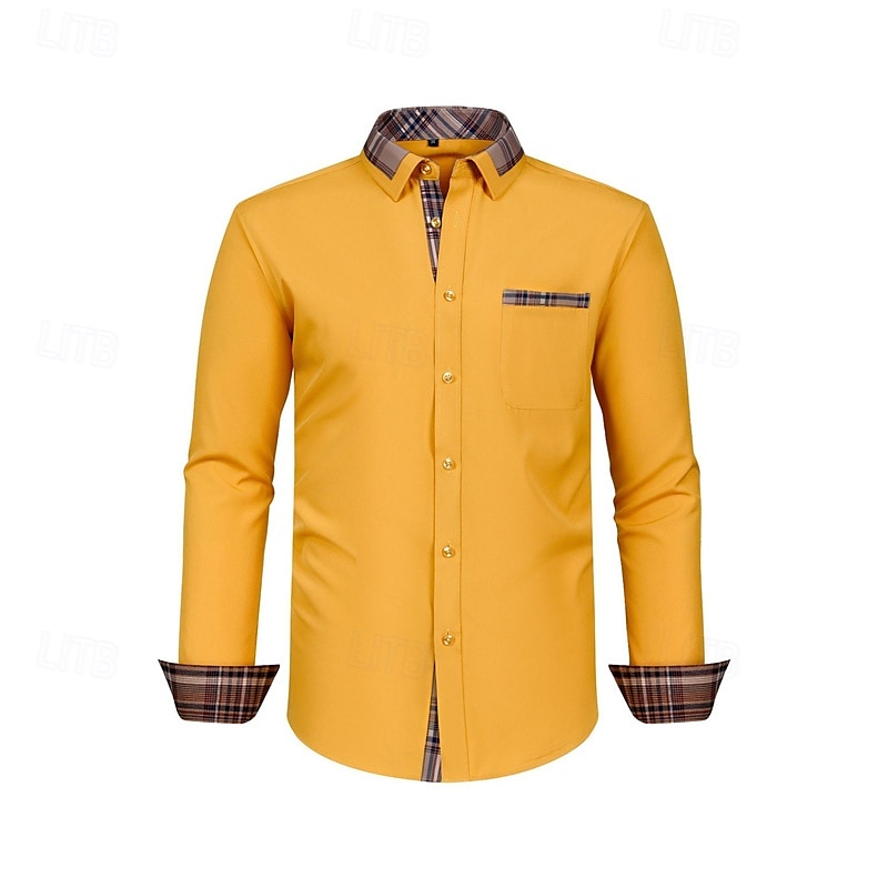Herren Hemd Kleidhemd Knopfhemd Farbblock Hochzeit Täglich Dunkelgelb Schwarz Weiß Rosa Langarm Umlegekragen Frühling & Herbst Bekleidung Patchwork 2025 - $27.99 –P4