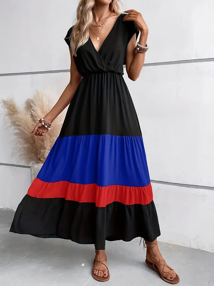 Per donna Abito maxi Abito a trapezio Casual All'aperto Uscire Spiaggia Vestibilità comoda Grafico Manica Corta Scollo a V Blu Fucsia Marrone Estate del 2025 a $39.99 –P12