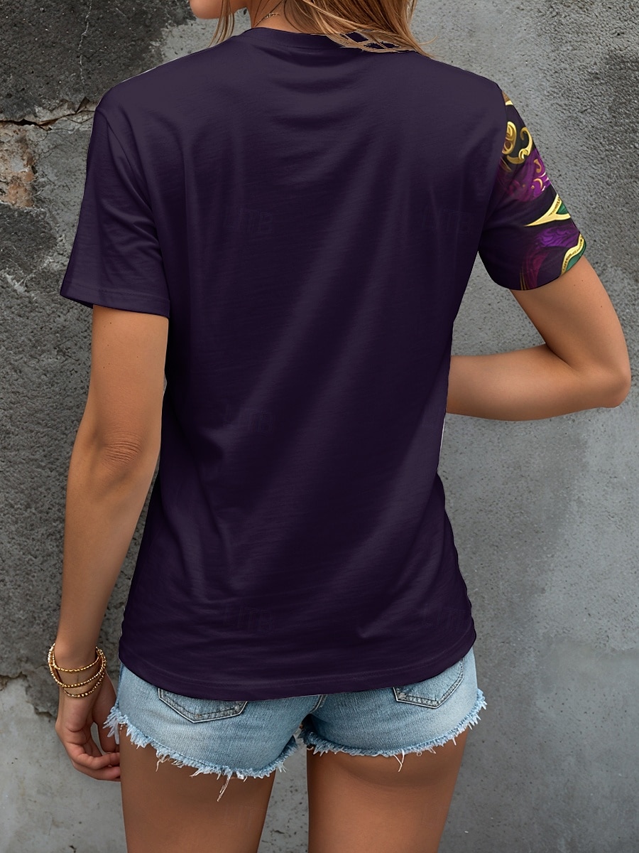 Femmes T-shirt Graphique ancien Élégant Occasionnel Manche Courte Col ras du cou Col rond Hauts Réguliers Quotidien Imprimé Fuchsia Vert Été Printemps de 2025 ? $19.99 –P2
