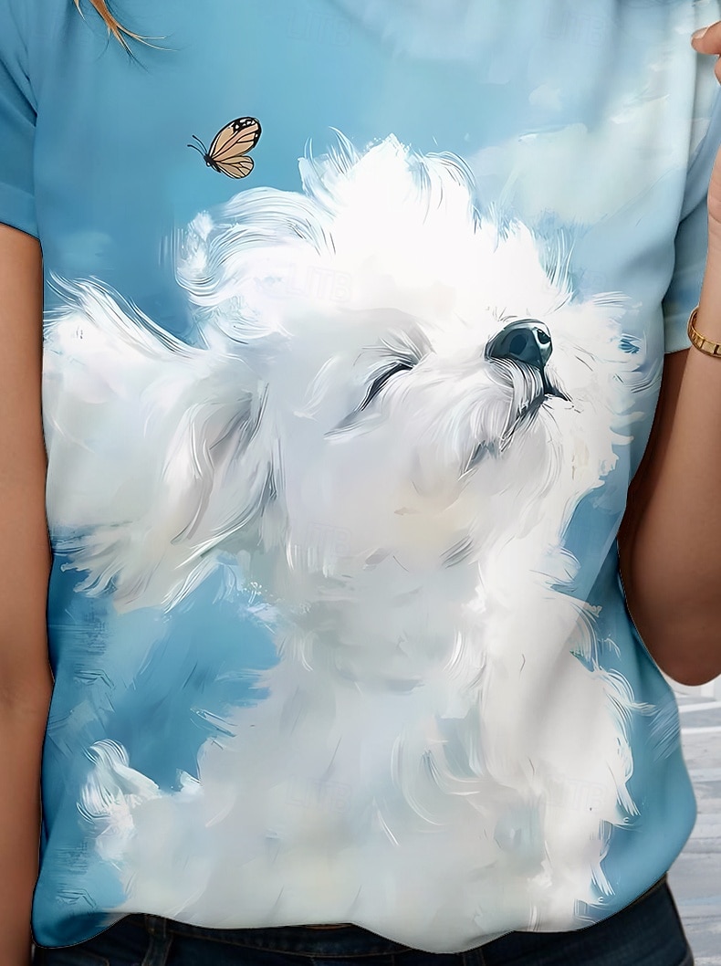 Femmes T-shirt Graphique Animal Chien Élégant Moderne Occasionnel Manche Courte Col ras du cou Col rond Hauts Réguliers Quotidien Sortir Week-end Imprimé Bleu Ciel Été Printemps de 2025 ? $19.99 –P3
