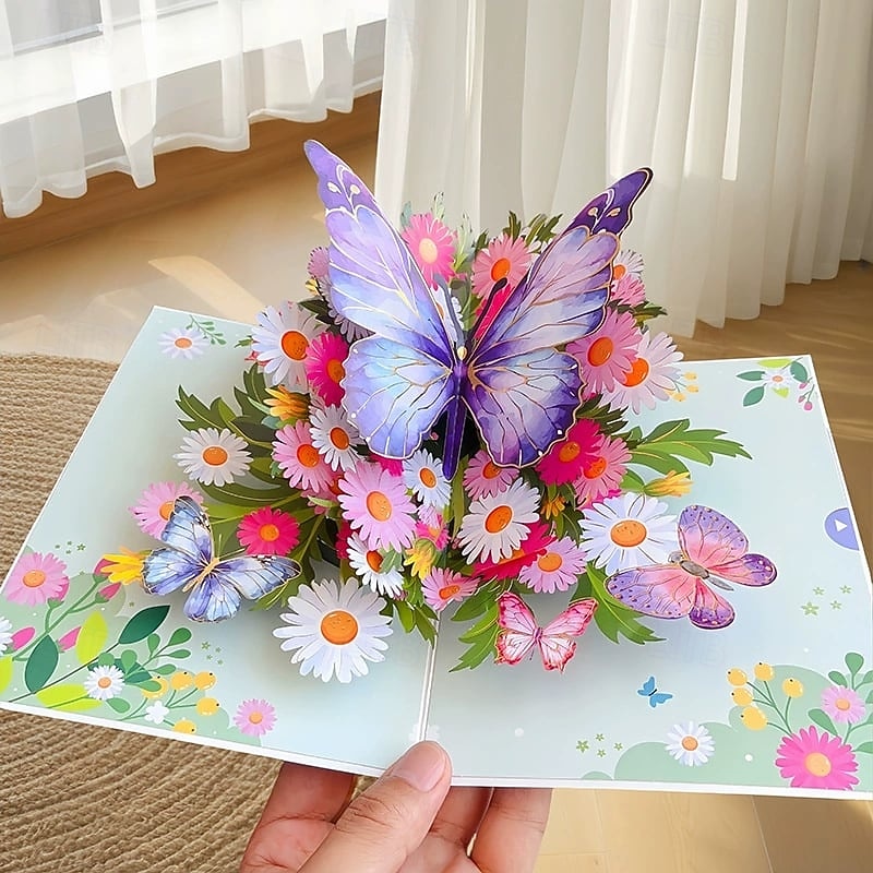fluture 3d vibrant  & felicitare pop-up cu margarete cel mai bun cadou pentru mama, felicitare cu buchet de flori de ziua mamei, aprecierea profesorului, ziua de nastere, felicitare de multumire 2026 - $12.99 –P2