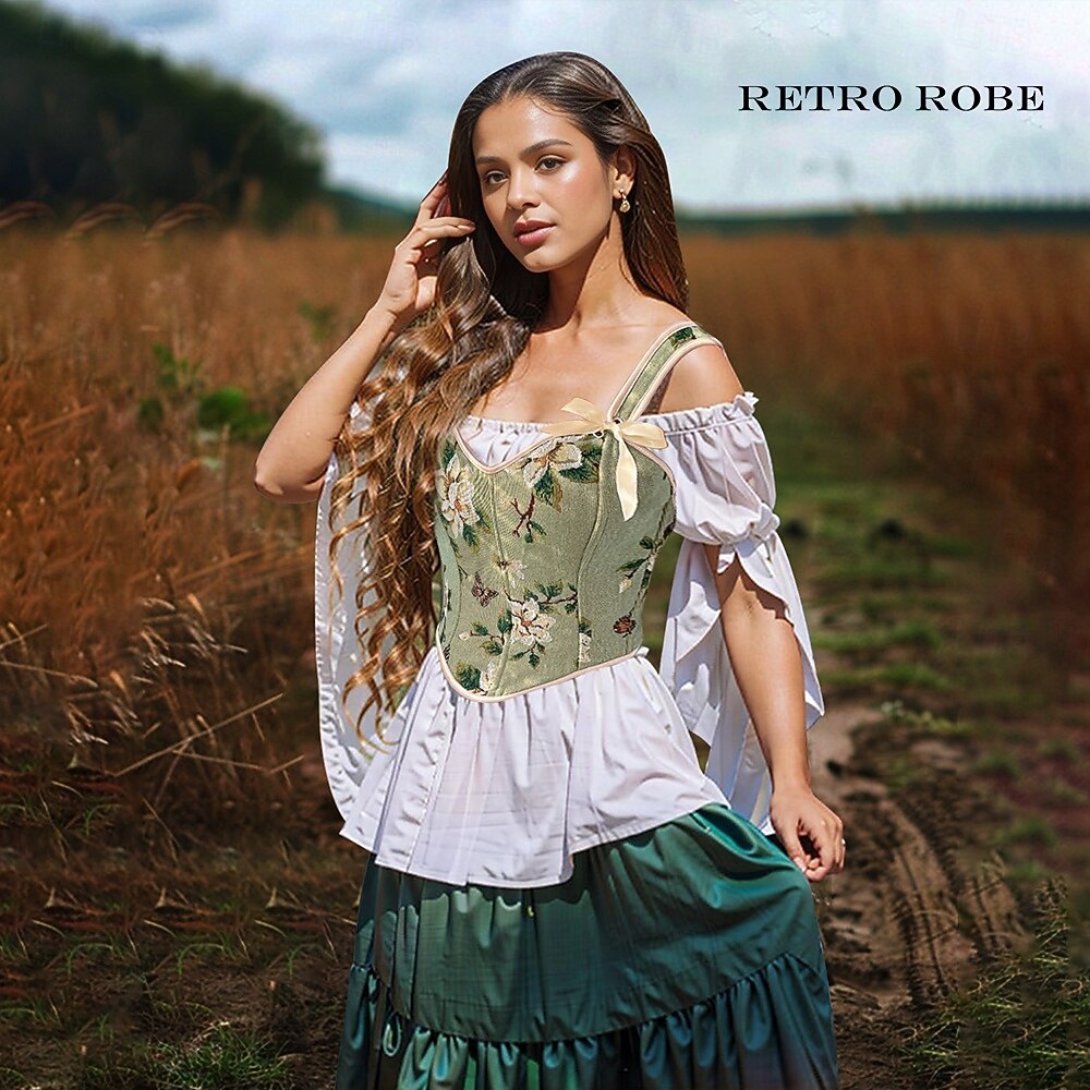 Retró Középkori Reneszánsz Fűző Prsluk Bustier Virágos Jacquardszövet Édes Nyak Jelmez Női Kelta Fantasy Mindszentek napja Farsang Parti Alkalmi / Napi LARP Felnőttek Fűző 2025 - $24.99 –P1