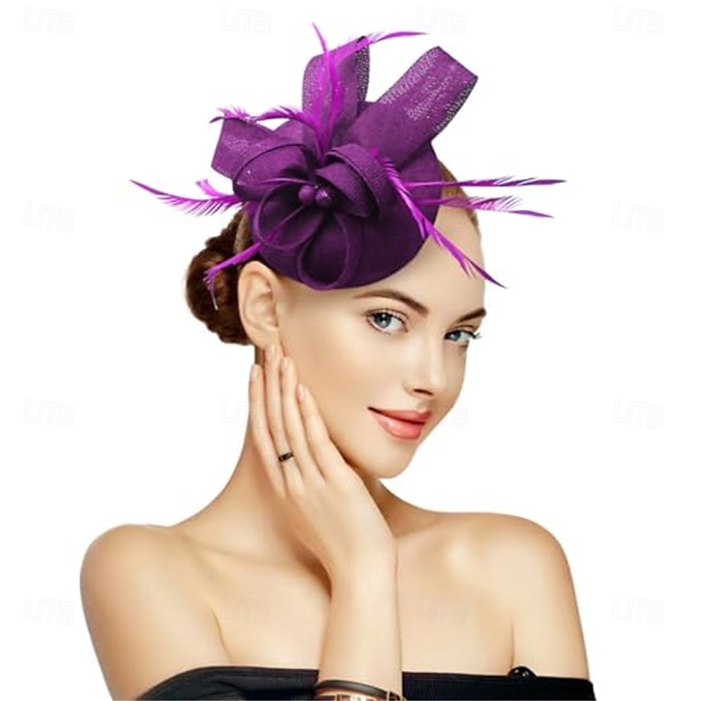 Stroik Sinamay Kapelusz Fedora Ślub Wieczorna impreza Herbaciane przyjęcie Wyścigi konne koktajl Zabytkowe Śłodkie Z Pióro Kwiaty Winieta Nakrycia Głowy 2025 - $56.99 –P11