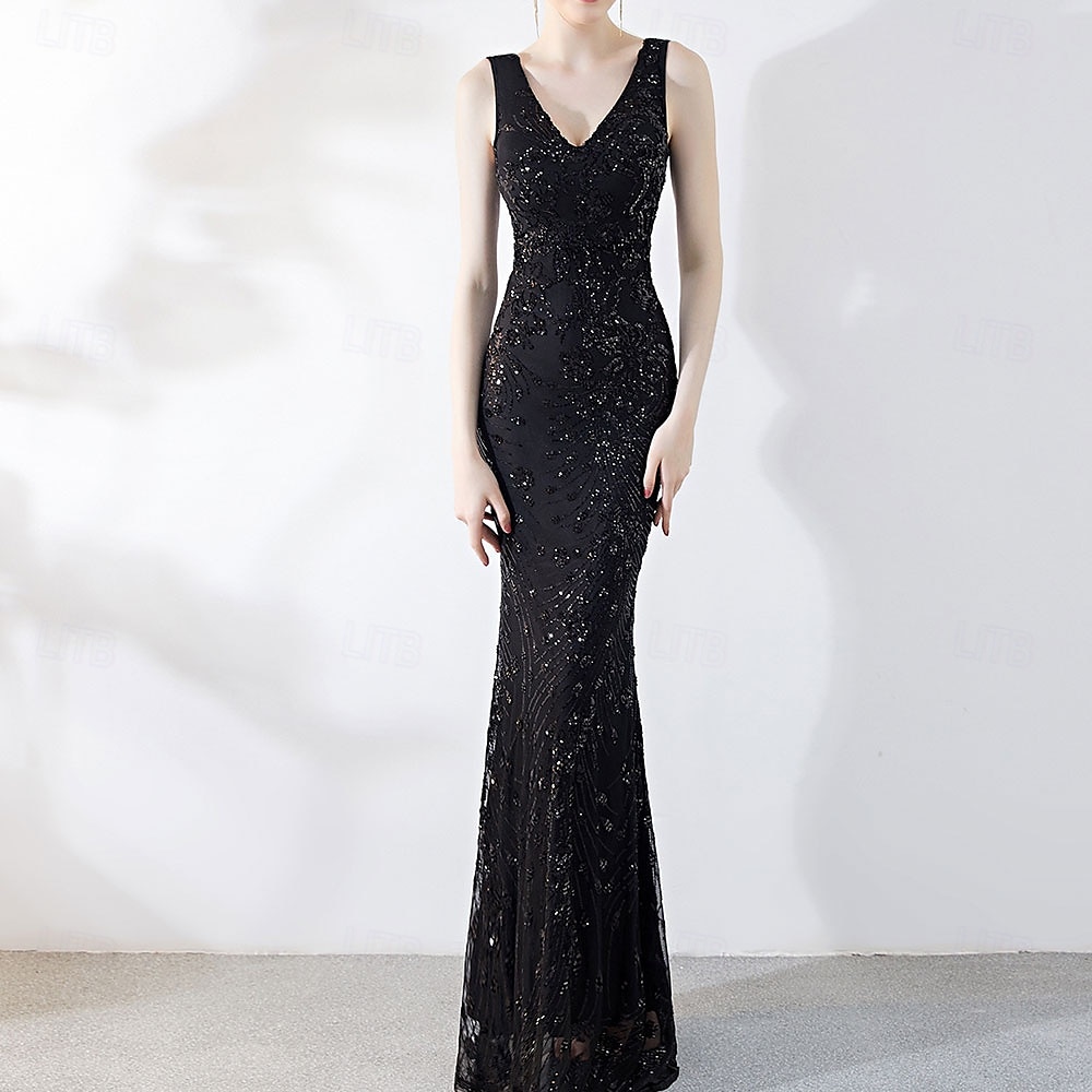 Vestidos de Quinceanera de Sereia  Trompete Vestido Elegante Formal de Casamento Comprimento do Chão Sem Mangas Gola V com Lantejoulas de 2025 por $109.99 –P11