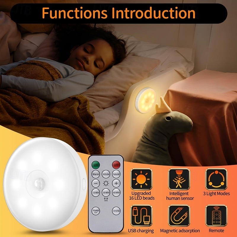 1 st. oplaadbaar inductie nachtlampje driekleurige dimfunctie magnetische afstandsbediening bedieningskast wijnkast garderobe verlichting type-c opladen 2026 - $8.99 –P8