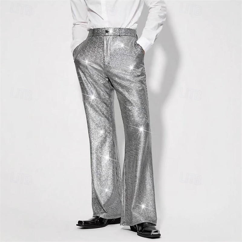 Pánské Disco kalhoty Kapsy Bez vzoru Pohodlné Prodyšné Dovolená Denní Plážové Retro 80. léta Stříbrná Černá 2025 - $31.99 –P1