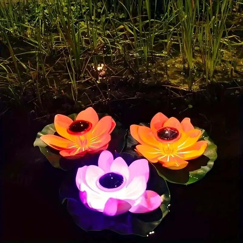 Solar Schwimmende Lotuslichter – 1 Stück, Künstliche Seerose Mit LED, Warmweiß, Wasserdicht, Für Teich, Pool, Miniteich &