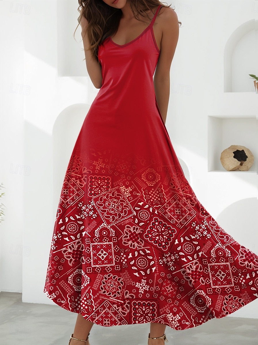 Damen Maxikleid A Linie Kleid Unterkleid Urlaub Lässig Strand Ausgehen Strand Normale Passform Blumen Grafik Ärmellos V Ausschnitt Schwarz Grün Hellgrün Rote Blau Sommer Frühling 2025 - $34.99 –P4
