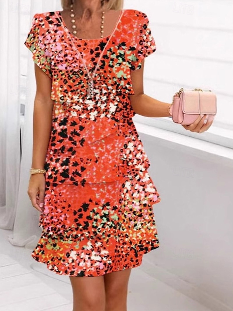 Femmes Robe Longue Maxi Robe Robe trapèze Robe à Volants Élégant Occasionnel Vacances Quotidien Coupe régulière Graphique Manche Courte Col en V Noir Jaune Rouge Été de 2025 ? $29.99 –P4