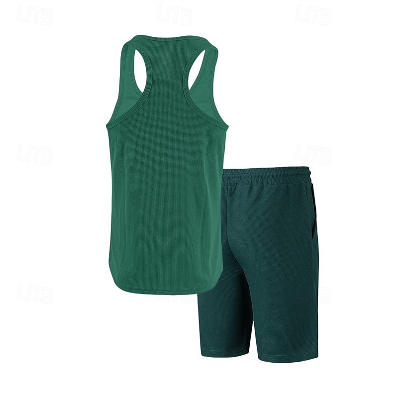 Hombre Tanque Chaleco Trajes de camiseta Trajes de 2 piezas Sin Mangas Cuello Barco Verano Plano Moda Casual 2 Piezas Vacaciones Ropa Cotidiana Noche Blanco Vino Verde Oscuro Camiseta superior para 2025 - $28.99 –P15