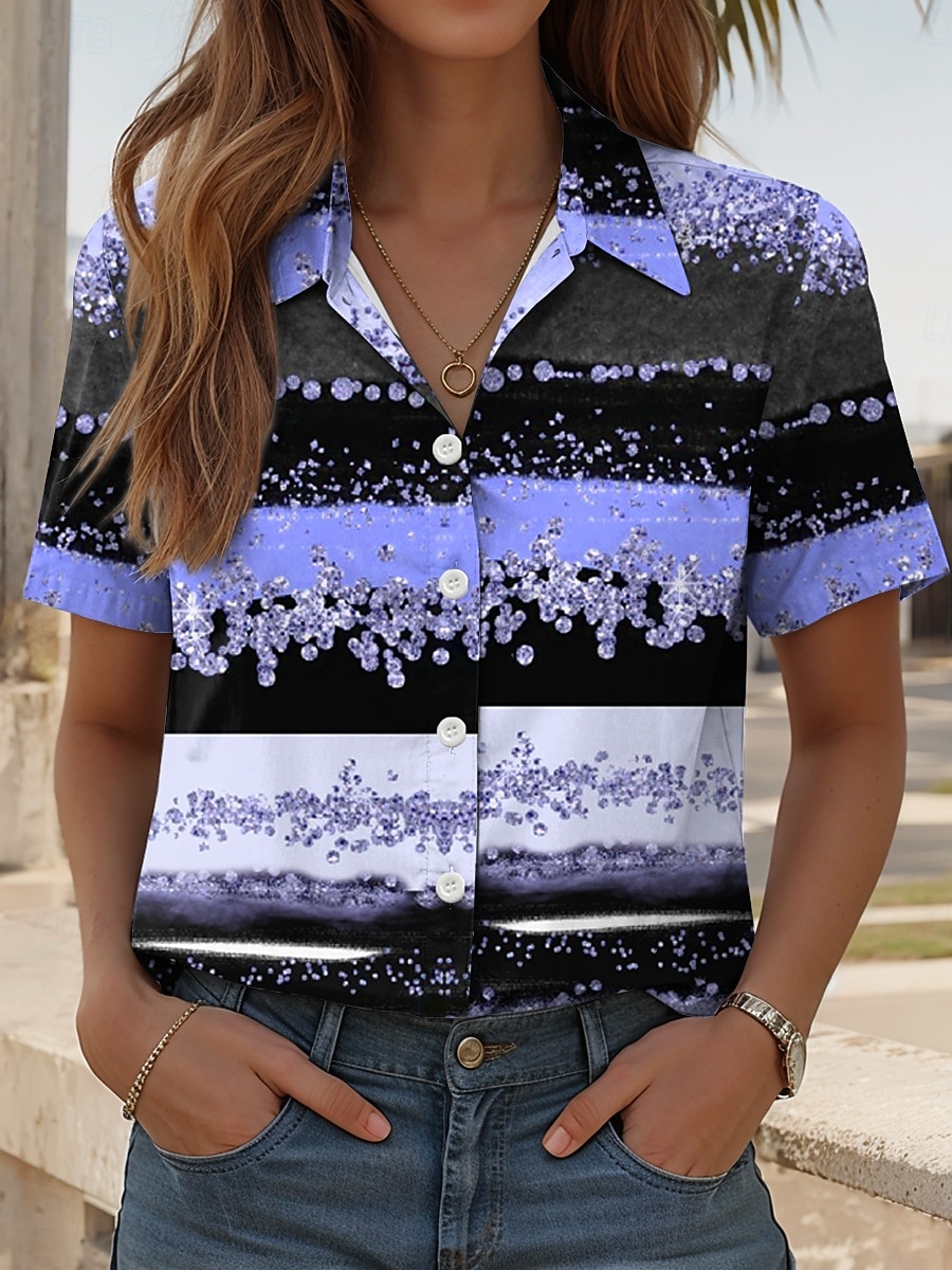 Damenhemd Langarm Bluse Knopfdown Grafik Geometrisch Täglich Lässig Kurzarm Hemdkragen Reguläre Oberteile Täglich Pink Blau Grün Sommer Frühling 2025 - $24.99 –P4
