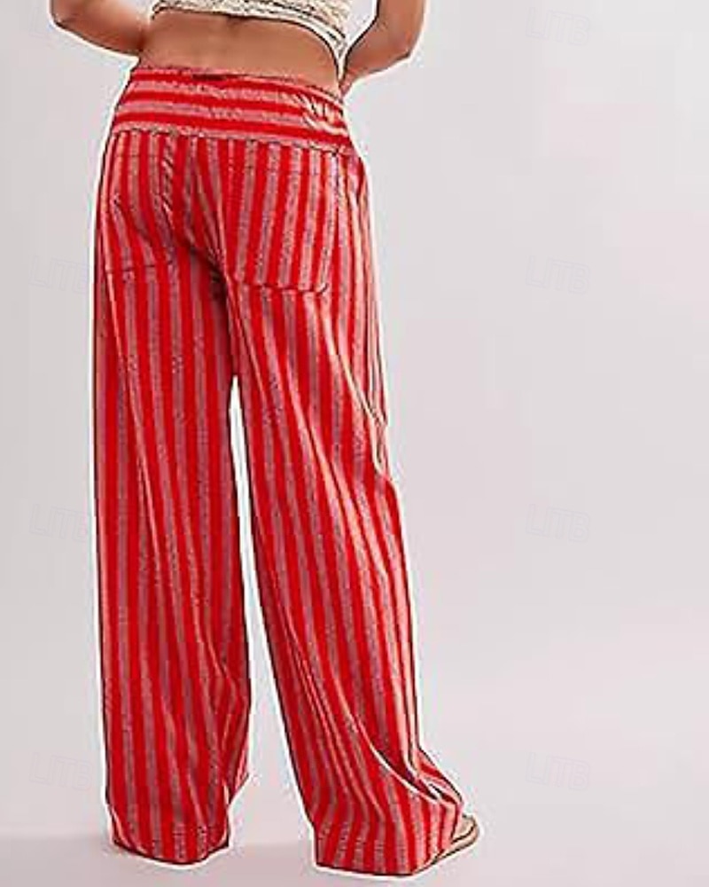 Dames broek Broeken Casual Volledige lengte Natuurlijk Gestreept Zak Elastisch ontwerp met trekkoord Comfortabel Voor buiten Uitgaan Weekend Rood Perzik Pauw Blauw Hyacinth Zwart Zomer Normale pasvorm 2025 - $22.99 –P4