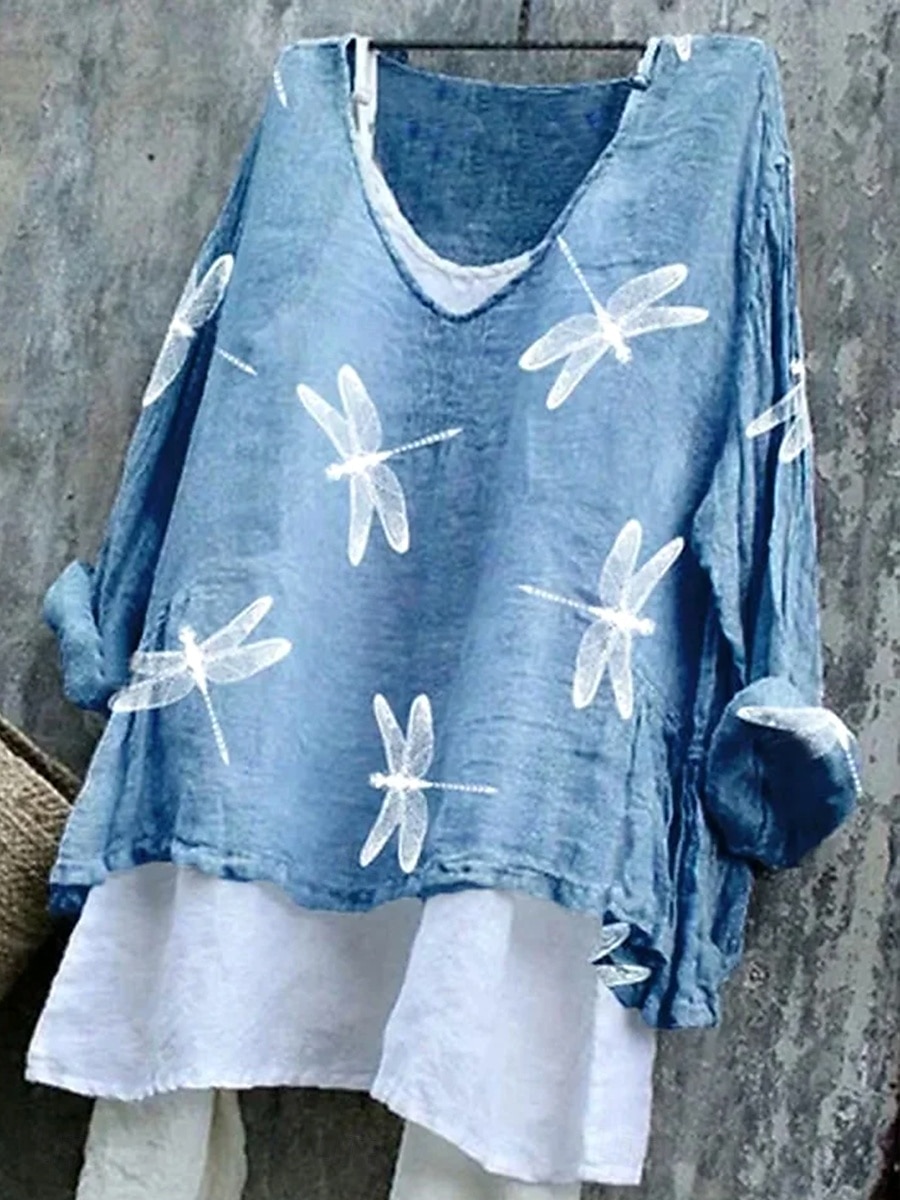 Femmes Chemisier Fleuri Graphique Élégant Occasionnel Manche 3/4 Col en V Hauts Réguliers Quotidien bleu marine Bleu Ciel Blanc Ecru Été Printemps de 2025 ? $24.99 –P1
