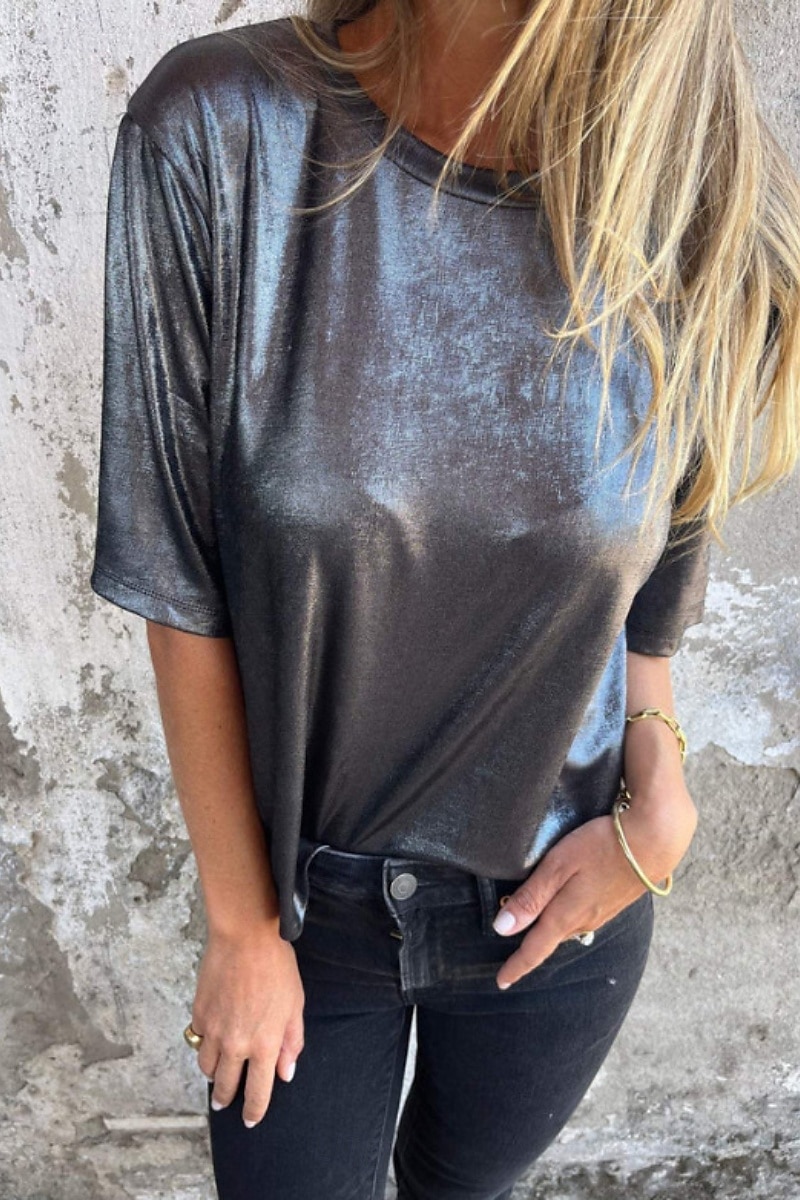 Dame Bluse عادي Moderne Kortermet Crew-hals Vanlige topper Ferie Ut på byen Svart Hvit Navyblå Lilla Gull Sommer 2025 - $18.99 –P7