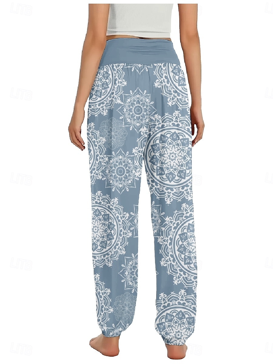 Dam Linneinspirerade byxor Brett skaft Byxor Etnisk Stil Ledigt Boho Fullängd Hög midja Blommig Paisley Ficka Elastisk midja Tryck Mateial som andas Mjuk Microelastisk Utomhus Yoga Röd Blå Mörkgrön 2025 - $21.99 –P2