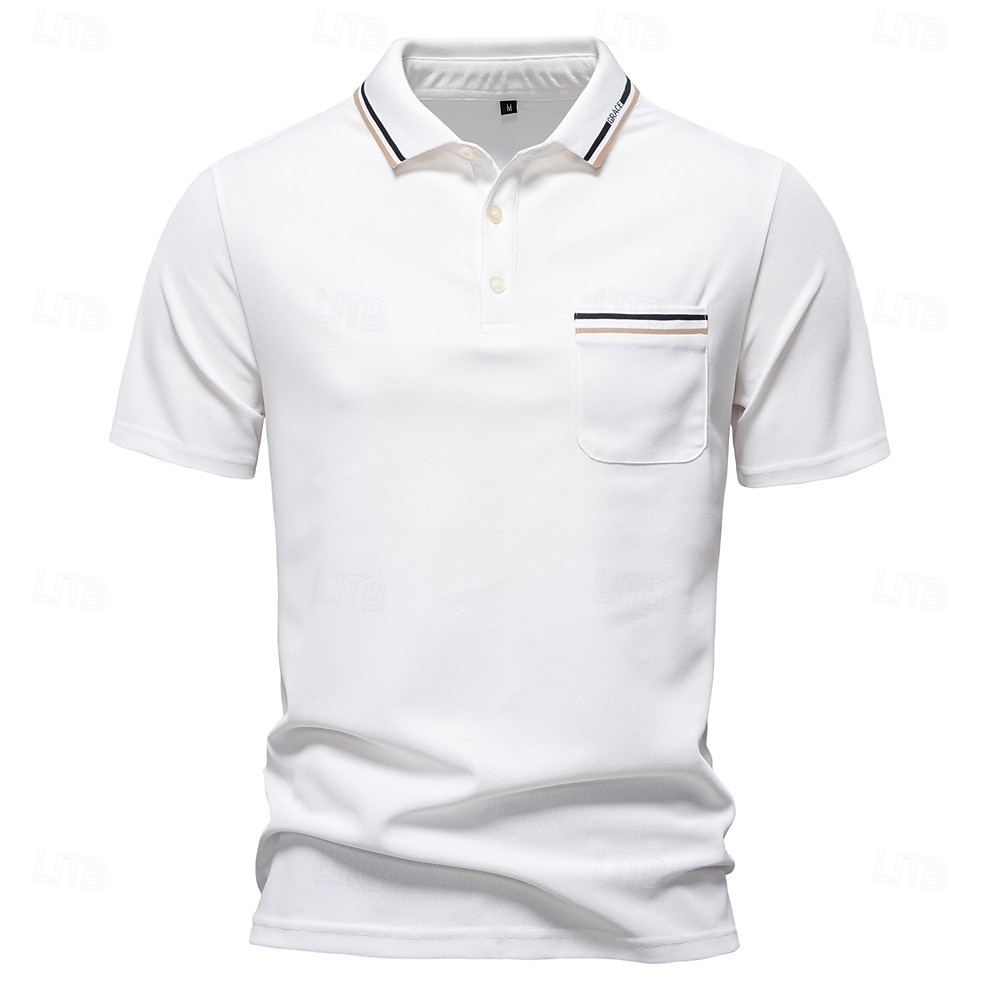 Herren Farbblock Polo Strick-Polopullover Kurzarm Umlegekragen Formell Arbeit Sport & Outdoor Stripe-Trim Streifen Rein Frühling Ganzjahres Weiß Dunkelrot Dunkelmarine 2025 - $22.99 –P4