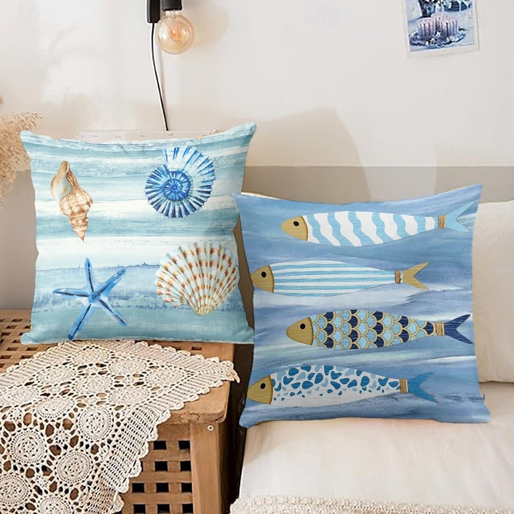 Capa de Almofadas Decorativas de Conchas do Oceano 1PC Capa de Almofada Quadrada Macia para Sofá Cama Sala de Estar de 2025 por $12.99 –P7