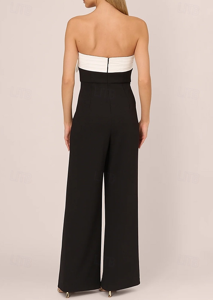 macacão vestido de noite elegante vestido formal para convidados de casamento comprimento até o chão sem mangas ombro a ombro bloco de cores com pregas laço(s) 2025 de 2025 por $136.99 –P5
