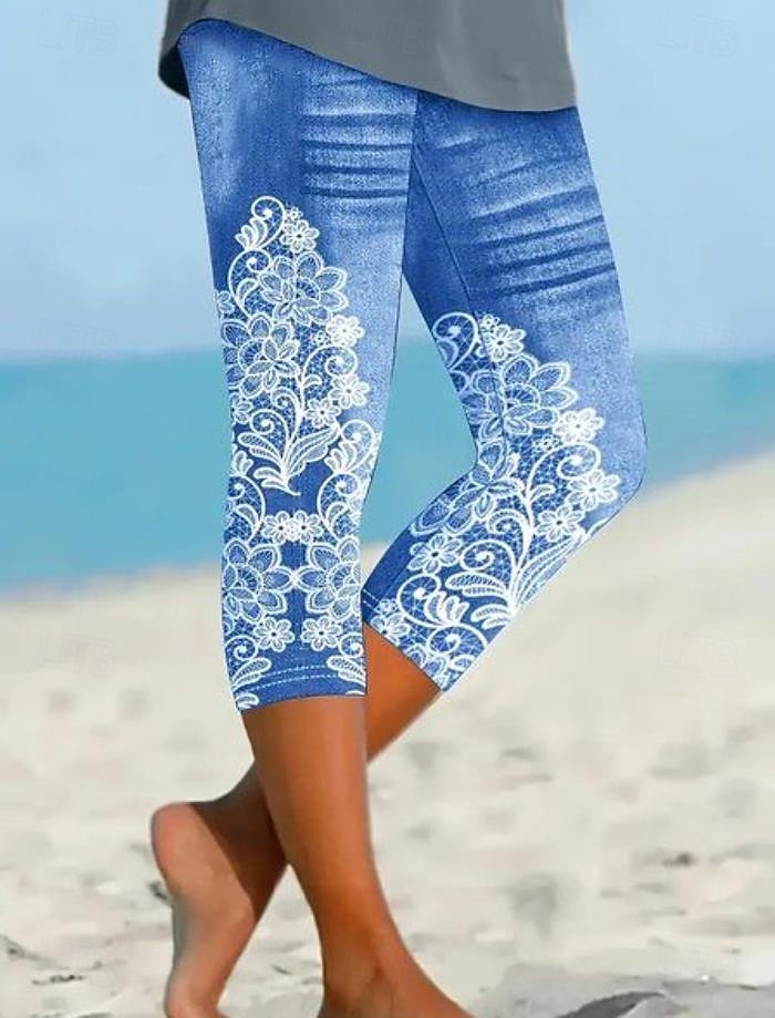 Leggings da donna pantaloni Capri alta elasticità moda vacanza vintage lunghezza al polpaccio vita media stampa floreale grafica traspirante morbido elasticizzato formale vacanza strada blu egg di del 2025 a $18.99 –P1