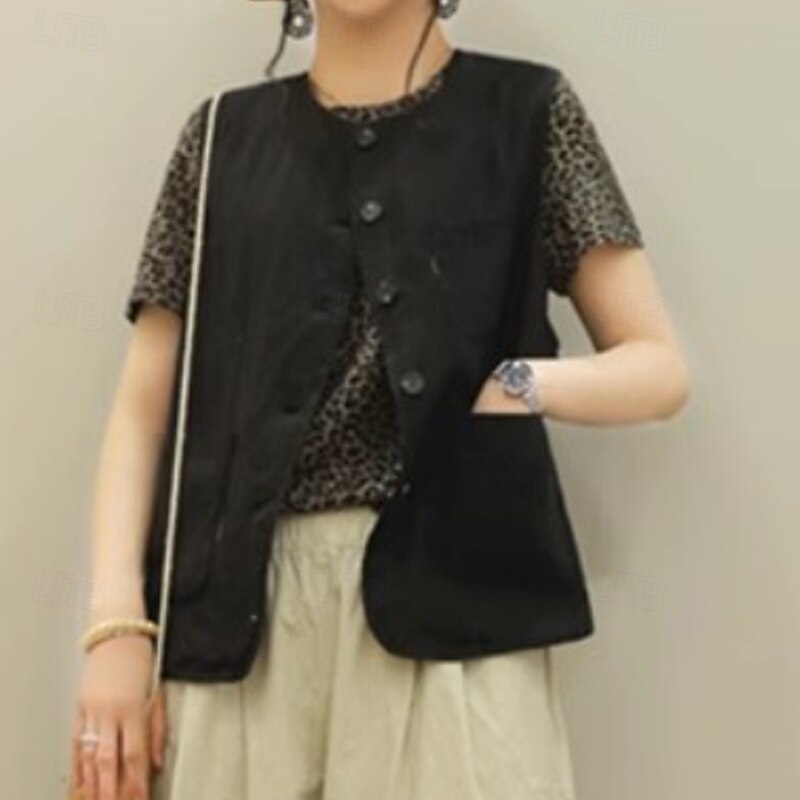 Femmes Chemises inspirées du lin Uni Actif Occasionnel Sans manches Col ras du cou Hauts Réguliers Quotidien Fête Sortir Boutons Avec Poches Noir Vert Abricot Été de 2025 ? $32.99 –P15