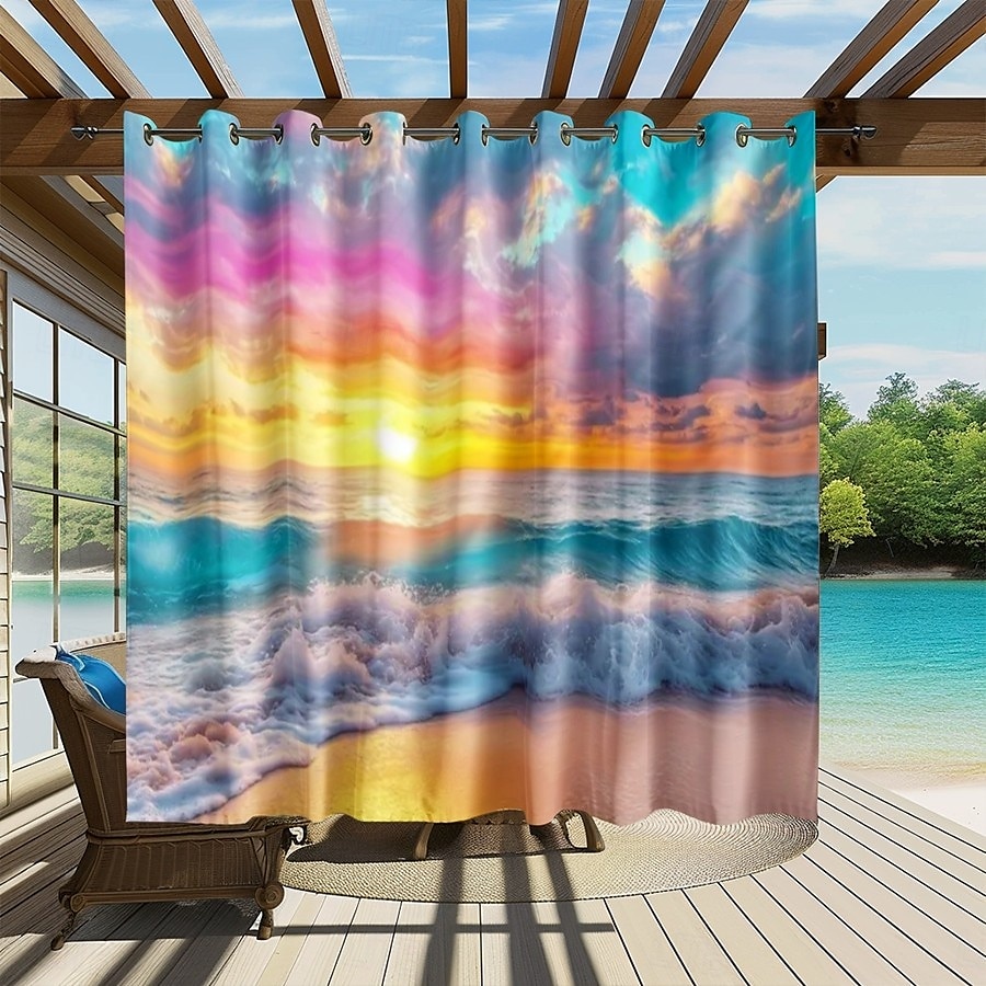 Waterproof Outdoor Curtain Privacy, Sliding Patio Curtain Drapes, Pergola Curtains Grommet 3D Ocean Beach Landscape For Gazebo, Balcony, Porch, Party, 1 Panel 2025 - $34.99 –P9