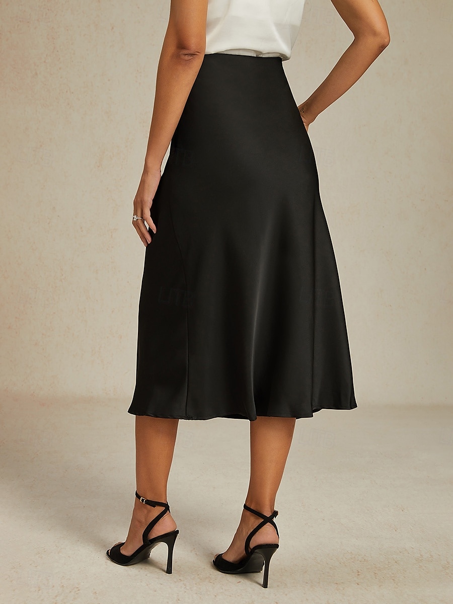 Damen Rock Elegant Mode Geschäftlich Midi Mittlere Hüfthöhe Röcke Einfach Chiffon Fließend Party-Abendmode Arbeitskleidung Schwarz Sommer Satin 2025 - $47.99 –P6