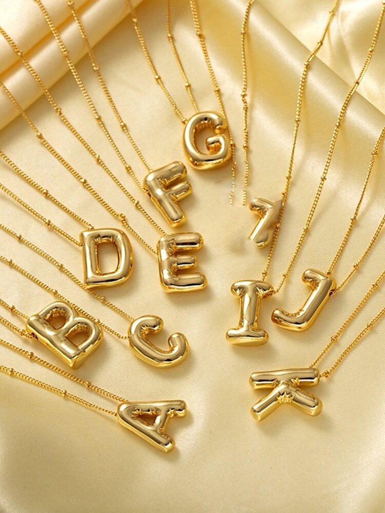 Collier pendentif lettre bulle plaqué or – bijou personnalisé avec initiales de 26 lettres de l'alphabet pour femmes et filles – style minimaliste tendance pour anniversaire, remise de diplôme ou usage quotidien de 2025 ? $11.99 –P7