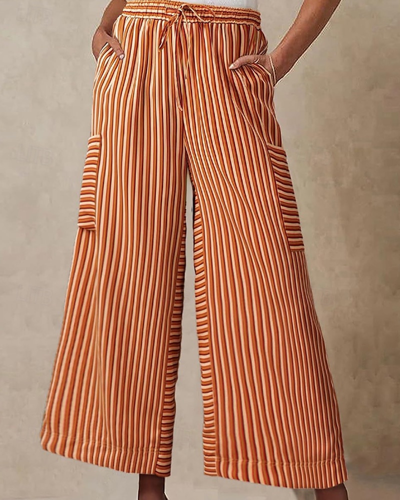 Femmes Slacks Pantalons Streetwear Occasionnel Longueur complète Naturel Rayé Avec Poches Conception à cordon élastique Confortable Extérieur Rue Sortir Rouge orangé Bleu ciel clair Marine fonc de 2025 ? $19.99 –P20