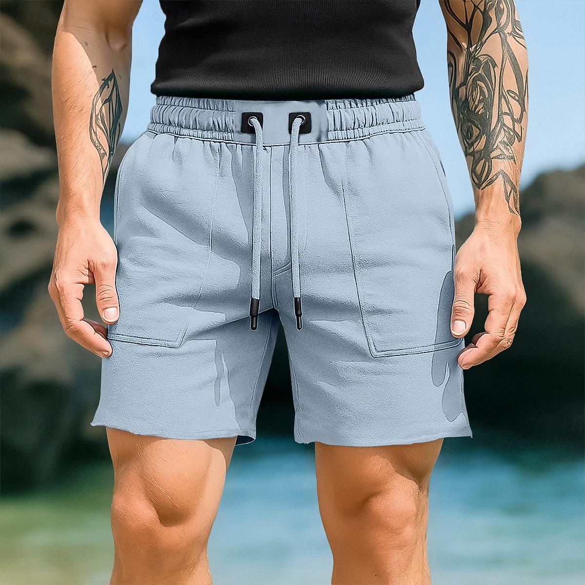 Herr Svett shorts Shorts Bermudashorts Beach Shorts Snörning Elastisk midja Slät Komfort Sport Knelängd Utomhus Ledigt Dagligen Semester Mode Svart Orange Microelastisk 2026 - $24.99 –P1