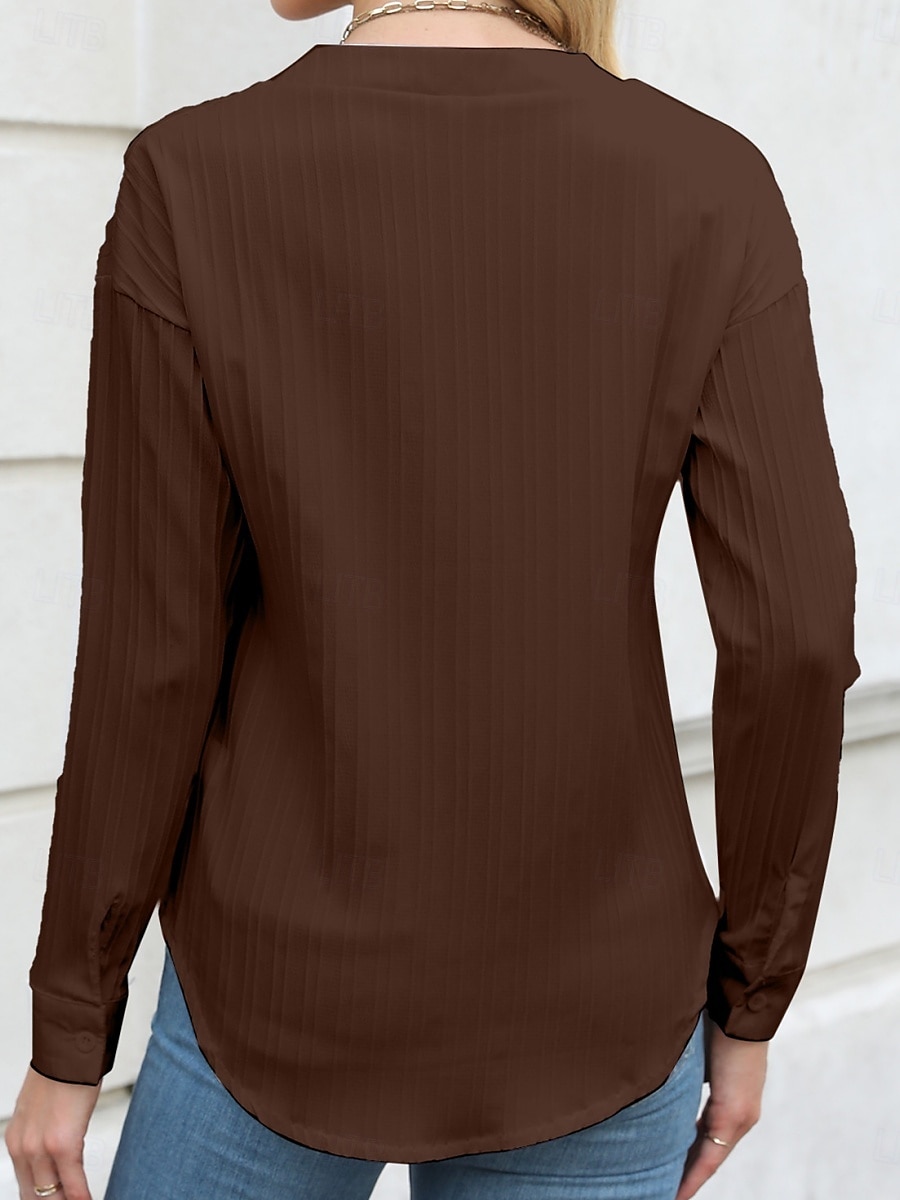 Damen Bluse Einfarbig Stilvoll Lässig Langarm V Ausschnitt Normale Oberteile Täglich Knöpfe Tasche Schwarz Weiß Braun Aprikose Sommer Frühling 2025 - $17.99 –P8