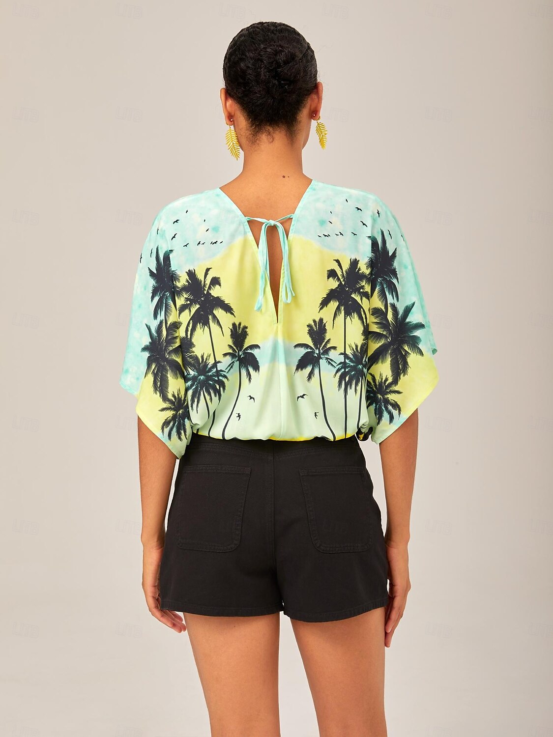 casual strandbodysuit met palmboomprint en vakantiestijl 2025 - $41.99 –P3