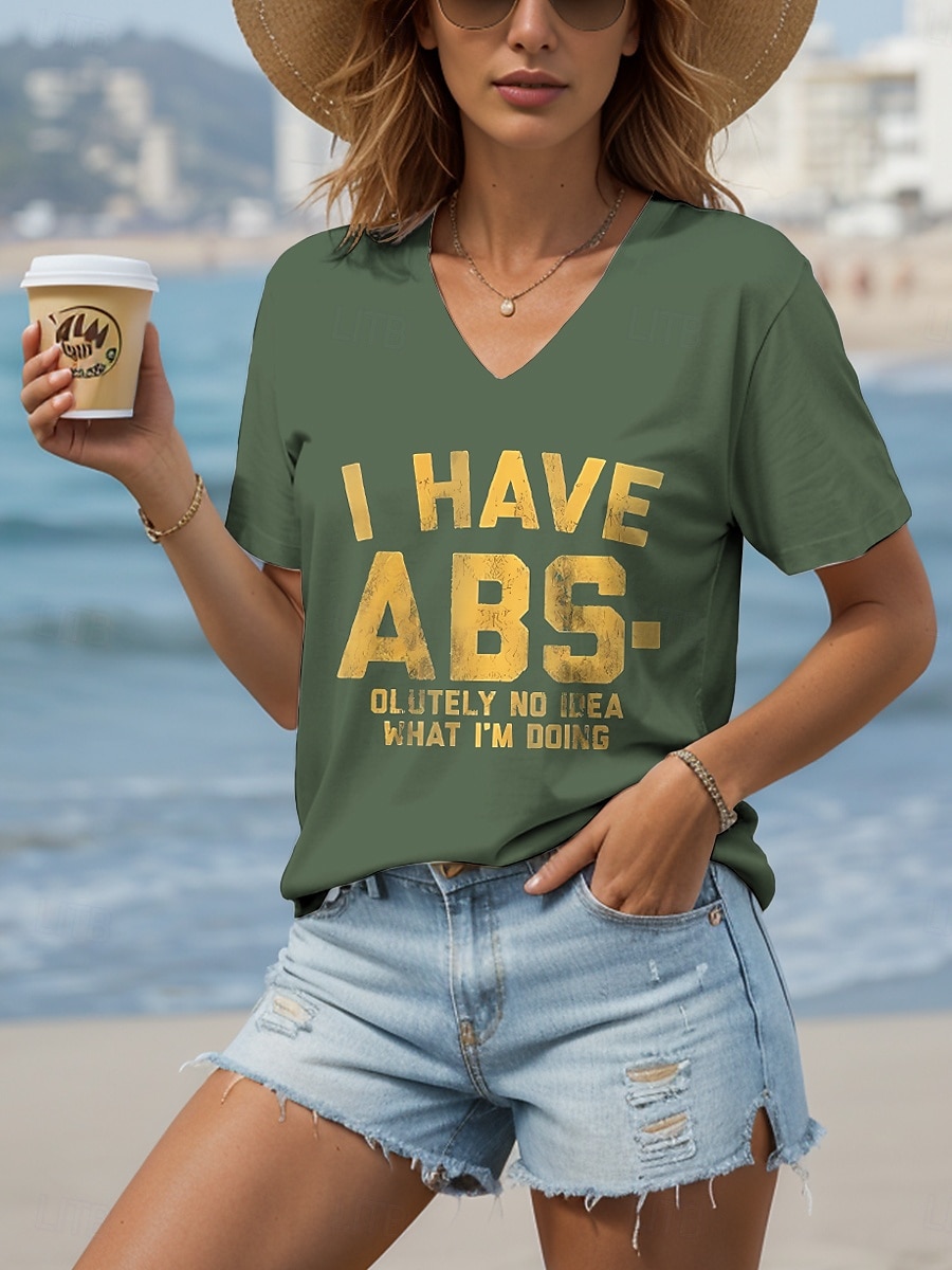 Femmes T-shirt Graphique Lettre ancien Élégant Classique Manche Courte Col en V Hauts Réguliers Quotidien Sortir Week-end Imprimé Noir Bleu Vert Gris Été Printemps de 2025 ? $19.99 –P1