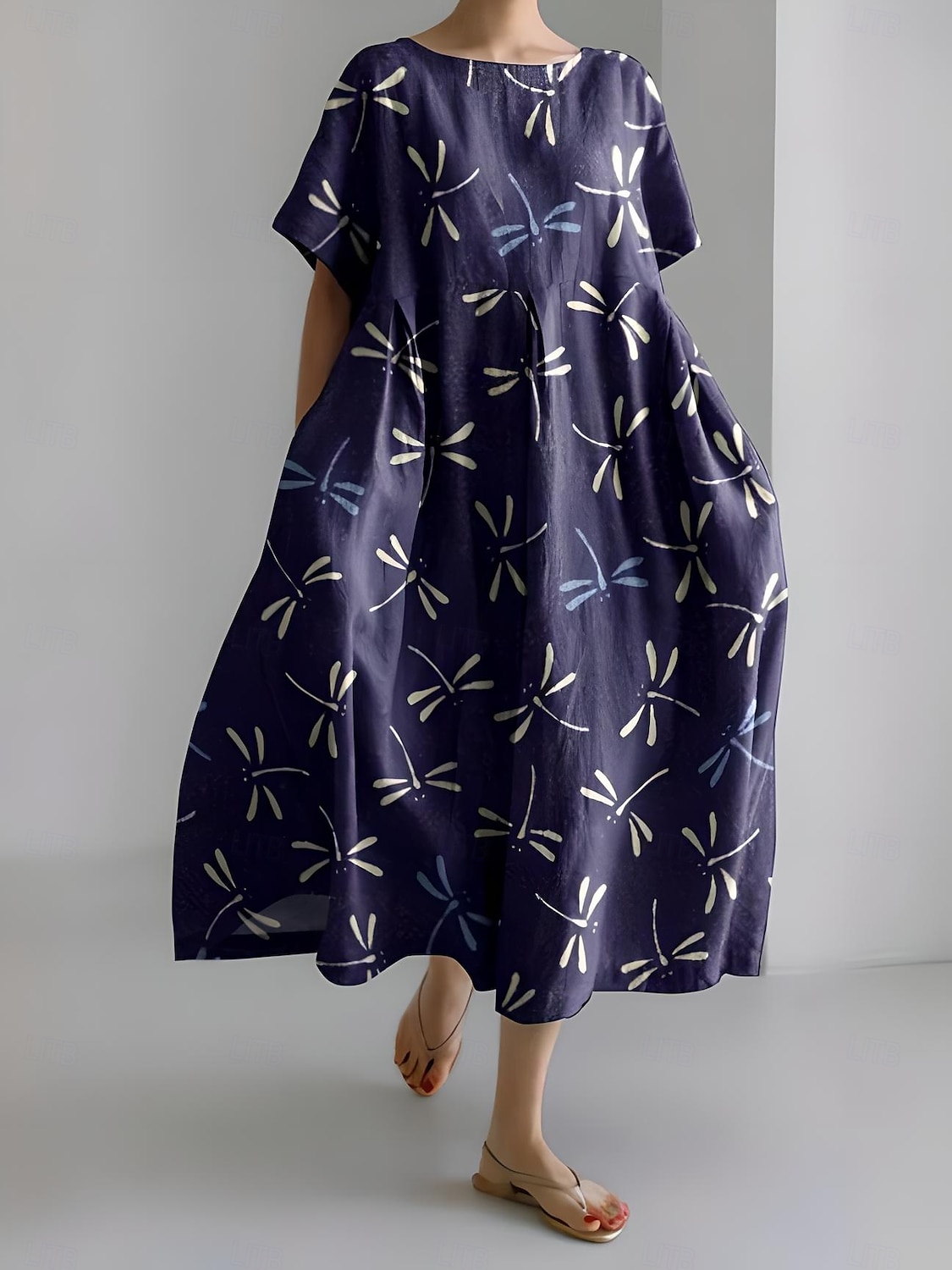 Damskie Sukienka maxi Sukienka letnia Sukienka A line Letnie sukienki Urlop Codzienny Styl plażowy Codzienny Święto Wyjściowe Luźna Graficzny Ważka Krótki rękaw Półgolf Fioletowy Brązowy Zielony Lato 2025 - $36.99 –P2