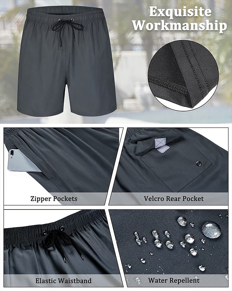 Men's Swim Trunks Swim Shorts Board Shorts Color Block Quick dry Breathable With Compression Liner with Towel Loop Vacation Beach Hawaiian Casual Black Yellow 2025 - $17.99 –P4