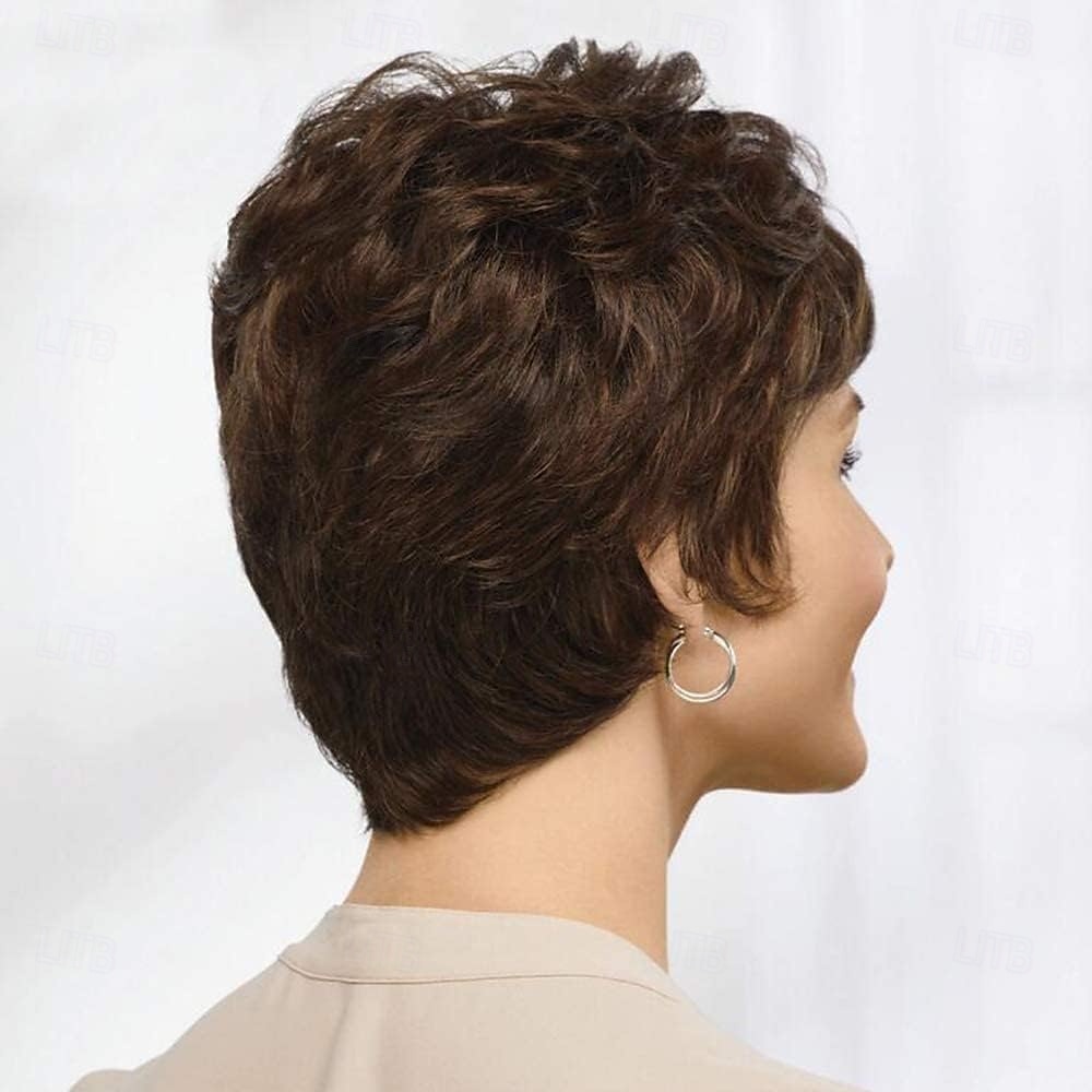 باروكة شعر بني قصير للنساء ممزوجة بألياف الذاكرة الصحية، شعر مستعار قصير بقصّة بيكسي، شعر طبيعي للاستخدام اليومي 2026 - $25.99 –P2