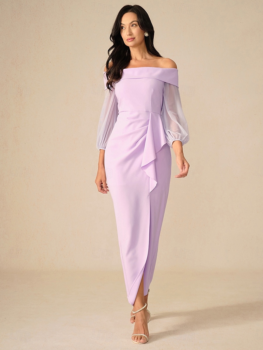 Dam Maxiklänning Cocktail klänning Bodycon Elegant Fest Normal Ensfärgat Långärmad Över axeln Ljuslila Sommar Vår Höst Vinter 2025 - $99.99 –P1