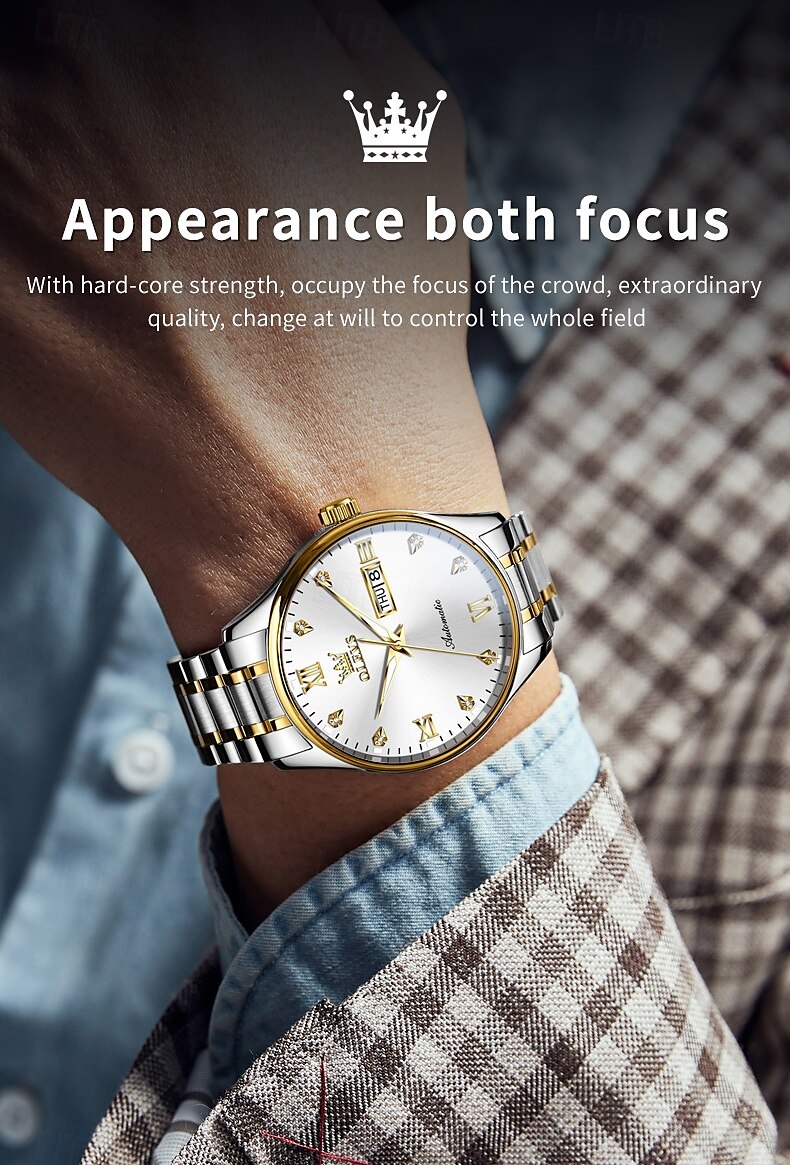 OLEVS Men's Mechanical Watch, Minimalist Fashion, Automatic Self-Winding, Luminous Date Week, Waterproof Steel Watch 2025 - $119.99 –P4