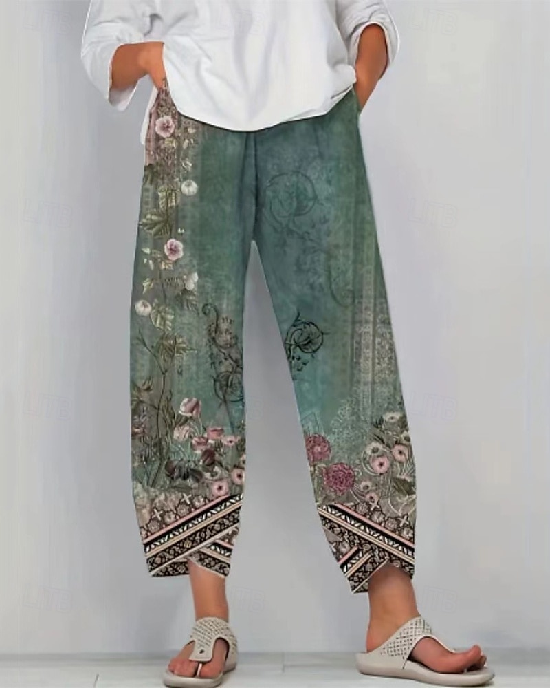 Pentru femei Pantaloni Pantaloni harem Έθνικ Boho Lungime totală Talie medie Flori Talie elastică Respirabil Comfortabil Micro-elastic Stradă Purtare Zilnică Ieșire Albastru piscină Albastru Trifoi 2025 - $17.99 –P1