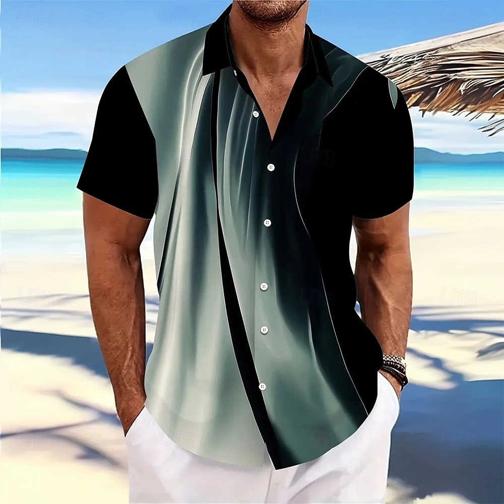 Men's Geometric Gradient Color Abstract Art Shirt Button Up Shirt Short Sleeve Fashion Casual Outdoor Vacation Streetwear Summer Spring Turndown 3D Print Collared Shirts Light Green Gold 2025 - $12.99 –P4