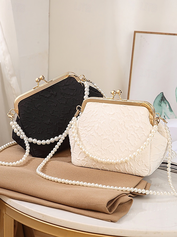 dámská vintage kabelka s perleťovou rukojetí – elegantní saténová crossbody kabelka s texturou na svatby, večírky a formální události 2025 - $18.99 –P6