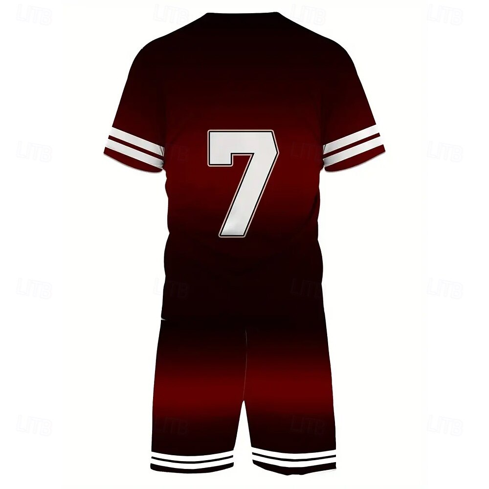 Men's Number 2pcs Tees sets Summer Tops Short Sleeve Short Pants Crew Neck Athleisure Sports & Outdoor Casual Daily 3D Print Summer Black and Red 2026 - $26.99 –P2
