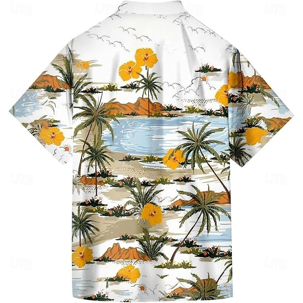Férfi Kókuszfa Trópusi virágok Ing Hawaii ing Gombos póló Rövid ujjú Hawaii Vakáció Szabadság Strandruházat Nyár Tavasz Térfogatcsökkenés 3D nyomtatás galléros ingek Sárga Medence 2025 - $23.99 –P4
