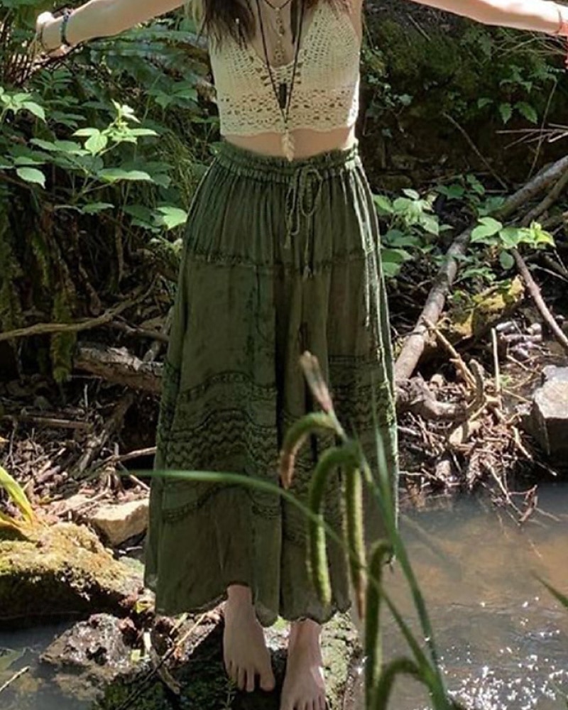 Pentru femei Fustă Boemia Boho Midi Talie Medie Fuste Floral Imprimeu Micro-elastic Stradă Ieșire Verde Vară Poliester 2025 - $21.99 –P2