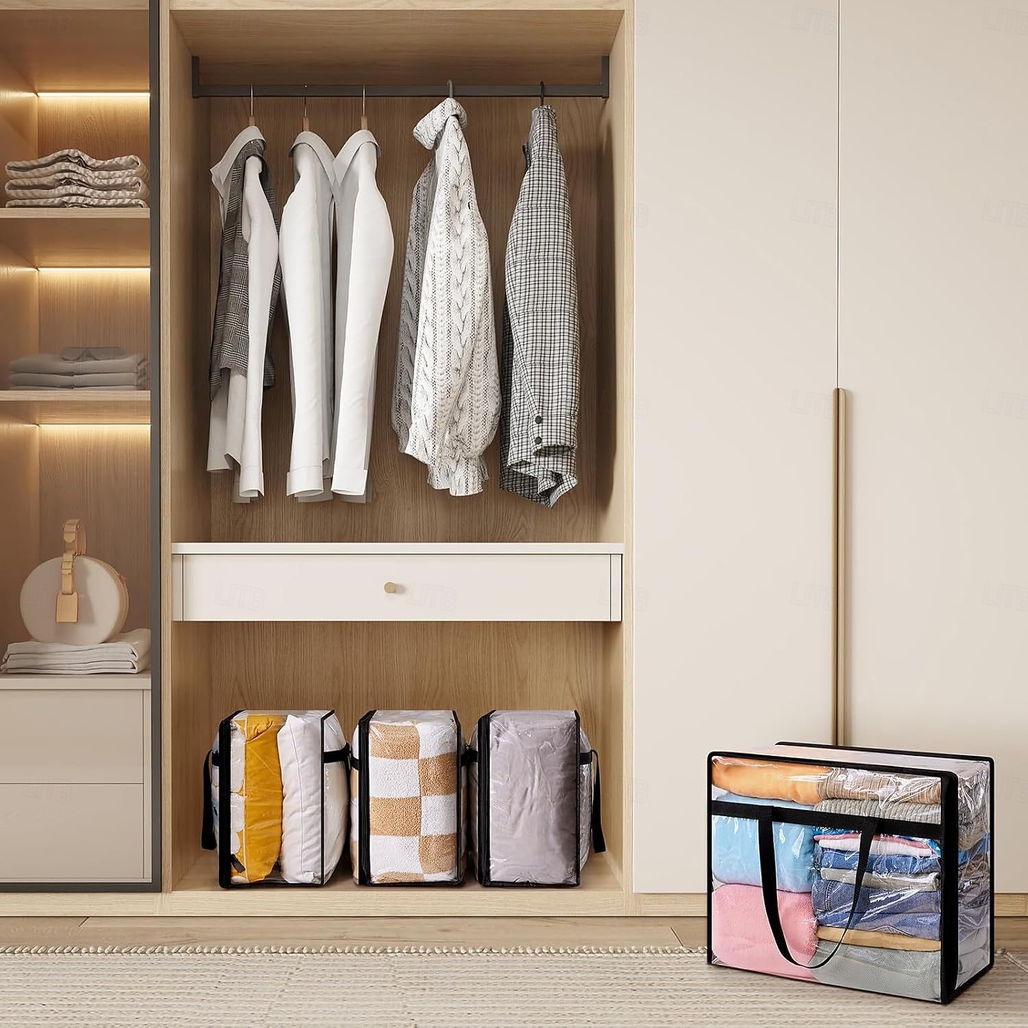 3 прозрачных мешка для хранения одеял с застежкой-молнией, виниловые складные сумки для хранения под кроватью, органайзеры для шкафов и контейнеры для хранения постельных принадлежностей, одеял, 2025 - $25.99 –P9