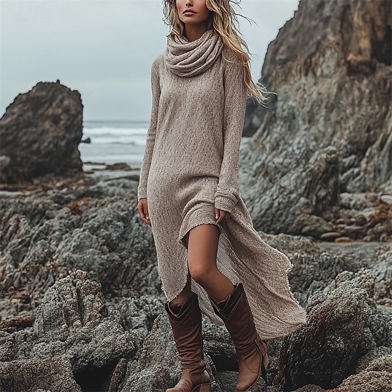 Femmes Robe Midi Robe Décontractée Robe d'été Robe bohème Mode Extérieur Vacances Fête Coupe régulière Uni manche longue Col Bénitier Fuchsia Gris Clair Gris foncé Été Printemps de 2025 ? $27.99 –P3