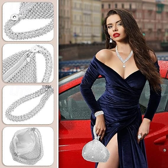 Halskette Ohrringe Ring Outfits Tasche elegant &luxuriöse funkelnde Polyester-Strass-Legierung für Cosplay-Modeschmuck für Damen 2026 - $40.99 –P3